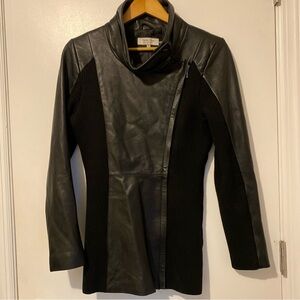 Teri Jon Asymmetrical Black Leather Jacket